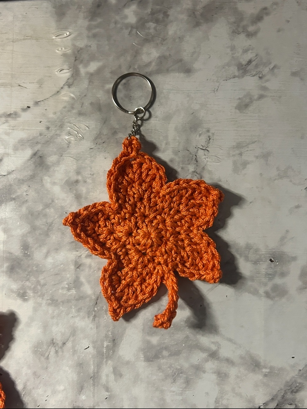 Handmade Orange Crochet Leaf Keychain